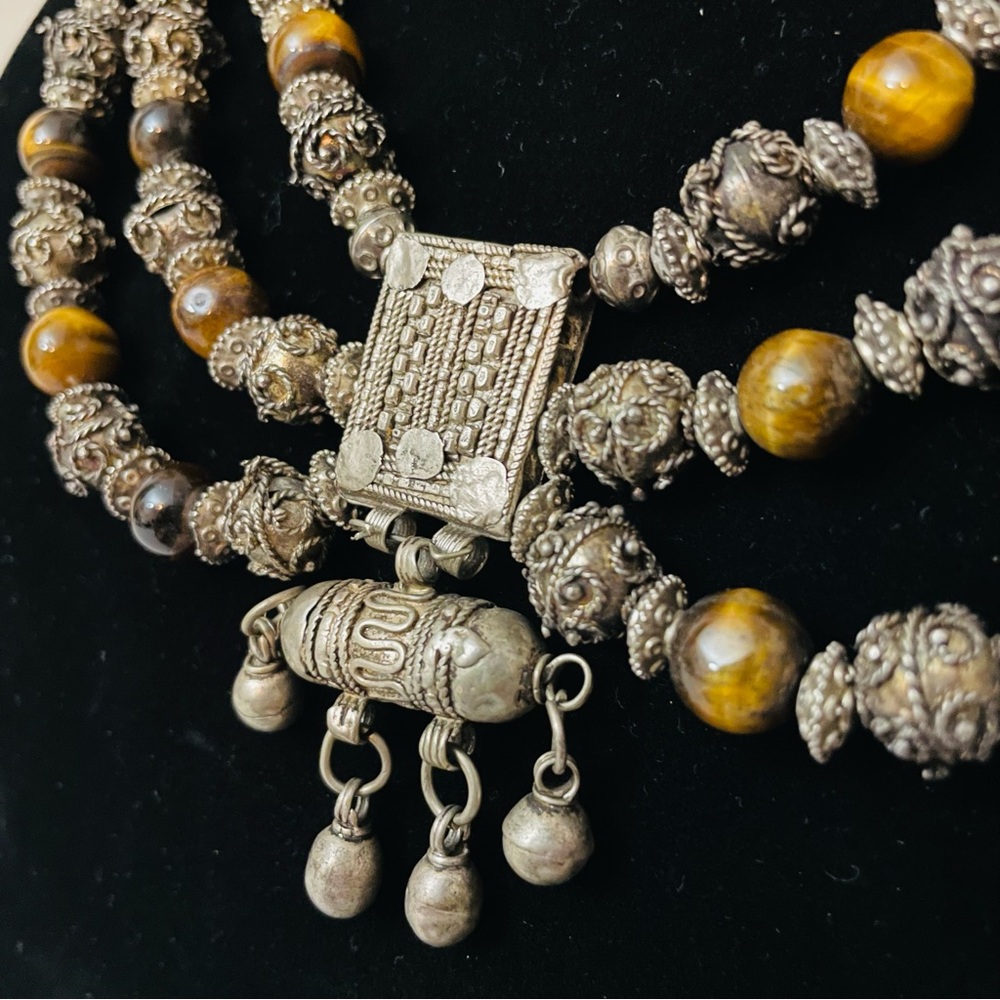 Silver And Tiger’s Eye Beaded Dowry Necklace